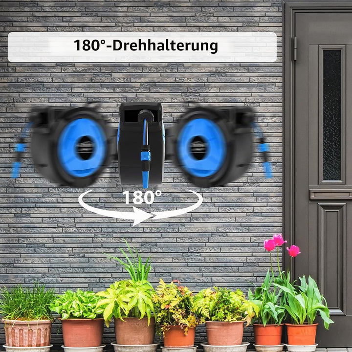 Himimi Ausziehbare Wand-Schlauchtrommel, 30 m + 2 m 1/2-Zoll-Schlauch, automatische Schlauchaufrolle