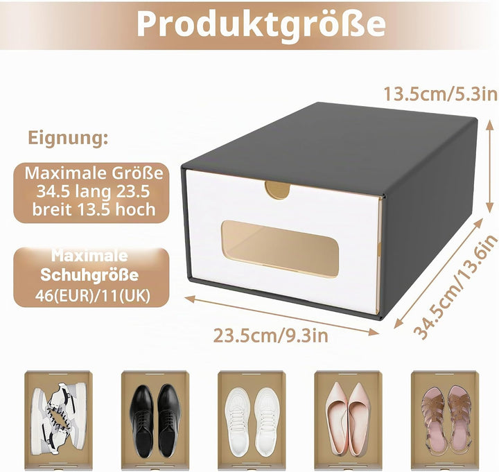 UISEBRT 10er Boxen-Set,Schuhboxen Stapelbar,Aufbewahrungsbox Schubladen mit Transparentes Sichtfenst