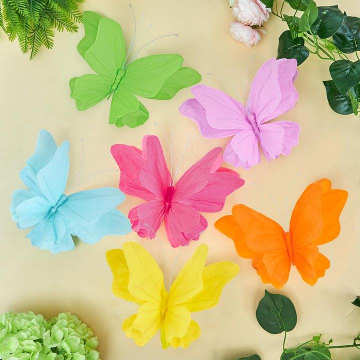 Easy Joy 6 Stück 3D Papier Schmetterling Deko,Schmetterling mit Befestigungsclip,Bunte Falter Sommer