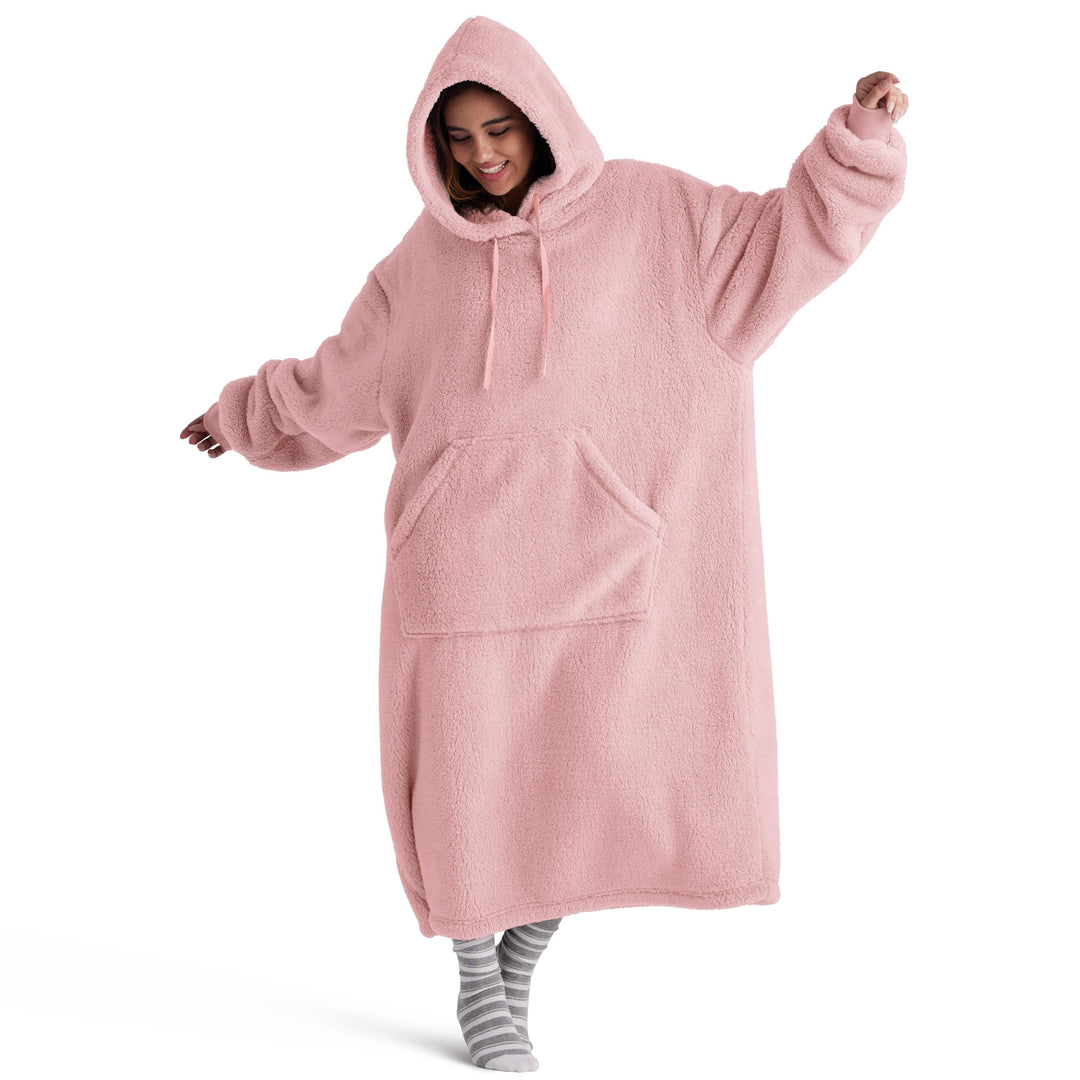 BEDSURE Hoodie Decke mit Ärmeln Kuschelpullover - Tragbare Decke zum Anziehen Erwachsene Rosa, Warm