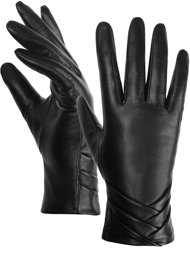 GSG SINCE 1998 Echtes Lammfell Lederhandschuhe für Damen Warm Gefütterte Touchscreen Winterhandschuh