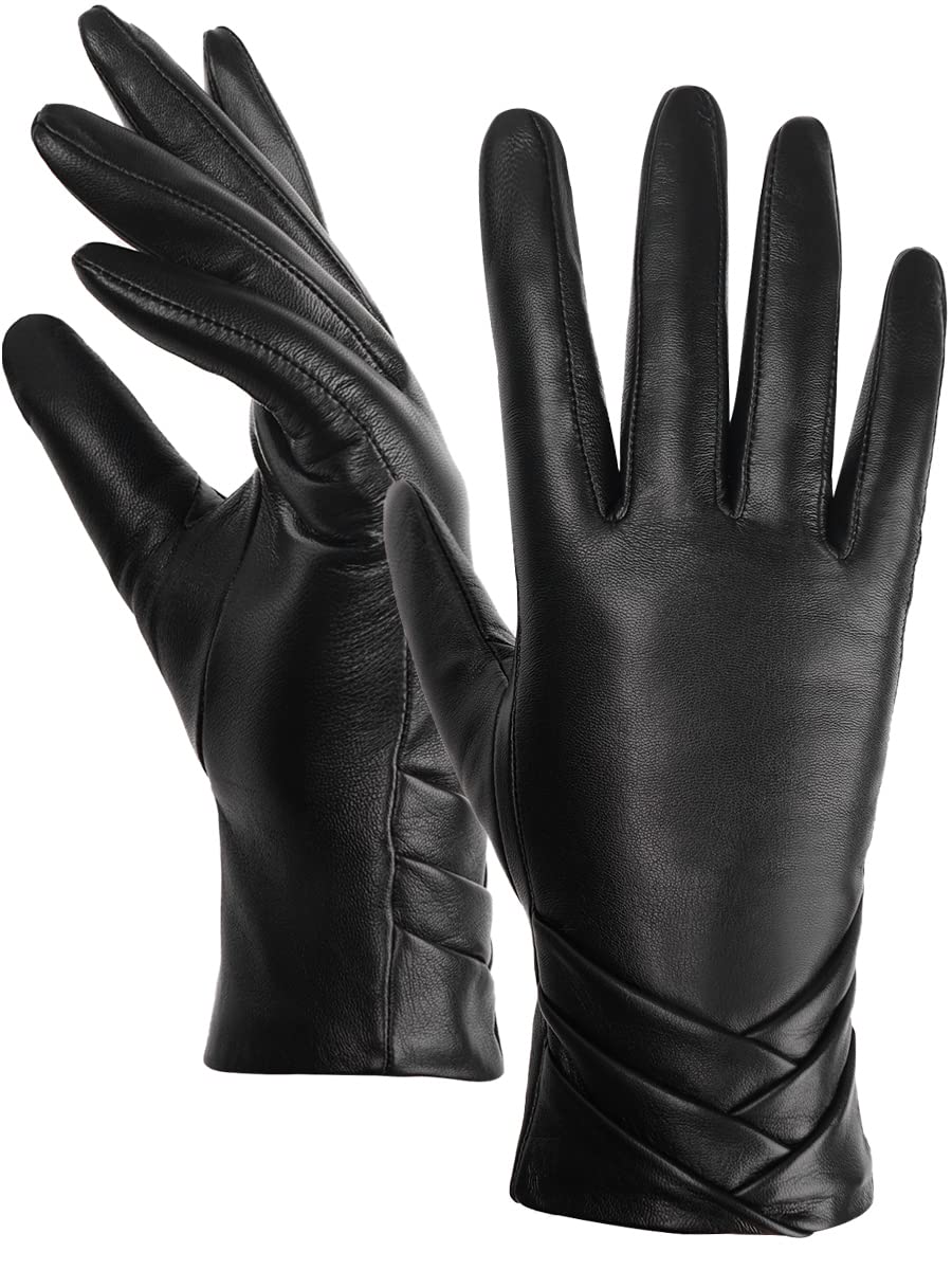 GSG SINCE 1998 Echtes Lammfell Lederhandschuhe für Damen Warm Gefütterte Touchscreen Winterhandschuh