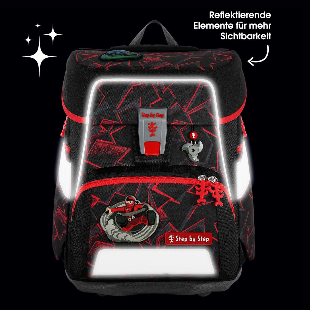 Step by Step Schulranzen-Set Space, Ninja Yuma, 5-teilig, schwarz-rot, Ninja-Design, ergonomischer T
