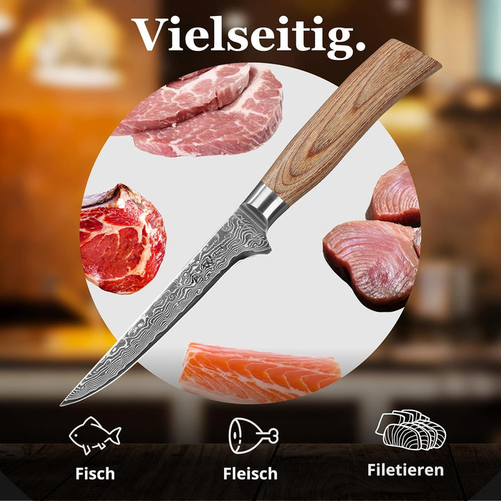Wakoli EDIB Pro Damast Ausbeinmesser 14,50 cm Klinge extrem scharf aus 67 Lagen mit VG10 Stahlkern I