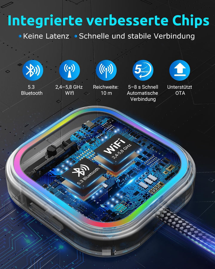 ESSGOO CarPlay Wireless Adapter für Apple,Android Auto Kabelloses Car Bluetooth WiFi Adapter USB C/A