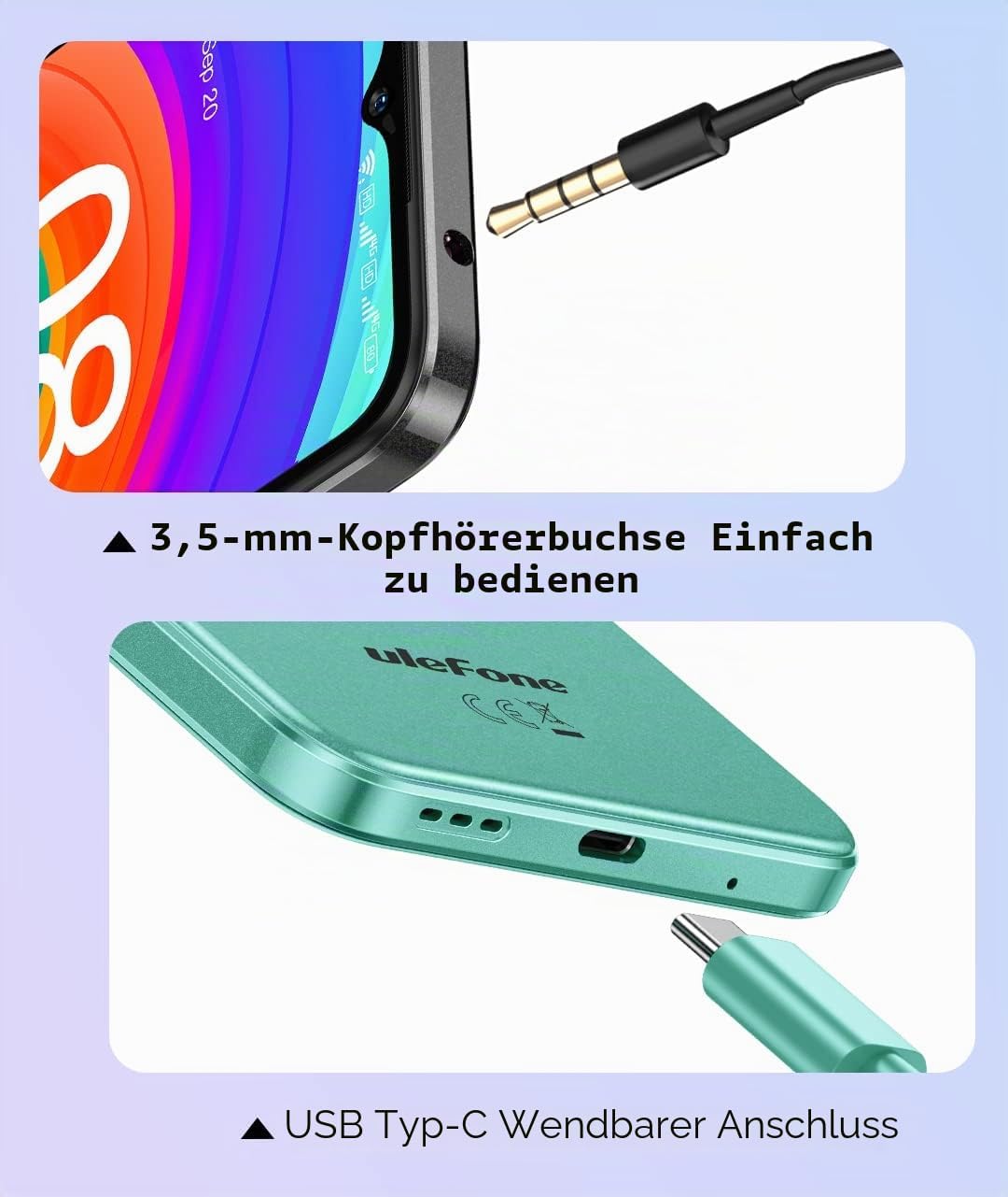 Ulefone Android 12 4G Smartphone ohne Vertrag Note 14(64GB), 3-Karten-Steckplatz, Quad Core 4GB+64GB