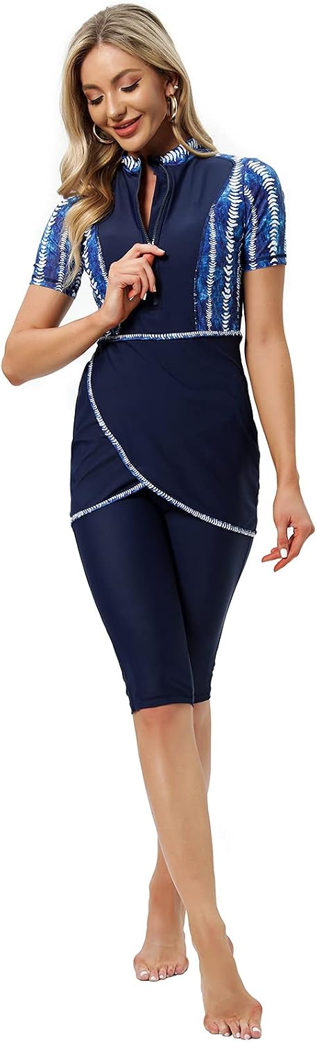 seafanny Frauen Muslimische Bademode Crop Short Burkini Modest Badeanzug mit Frontreissverschluss 42
