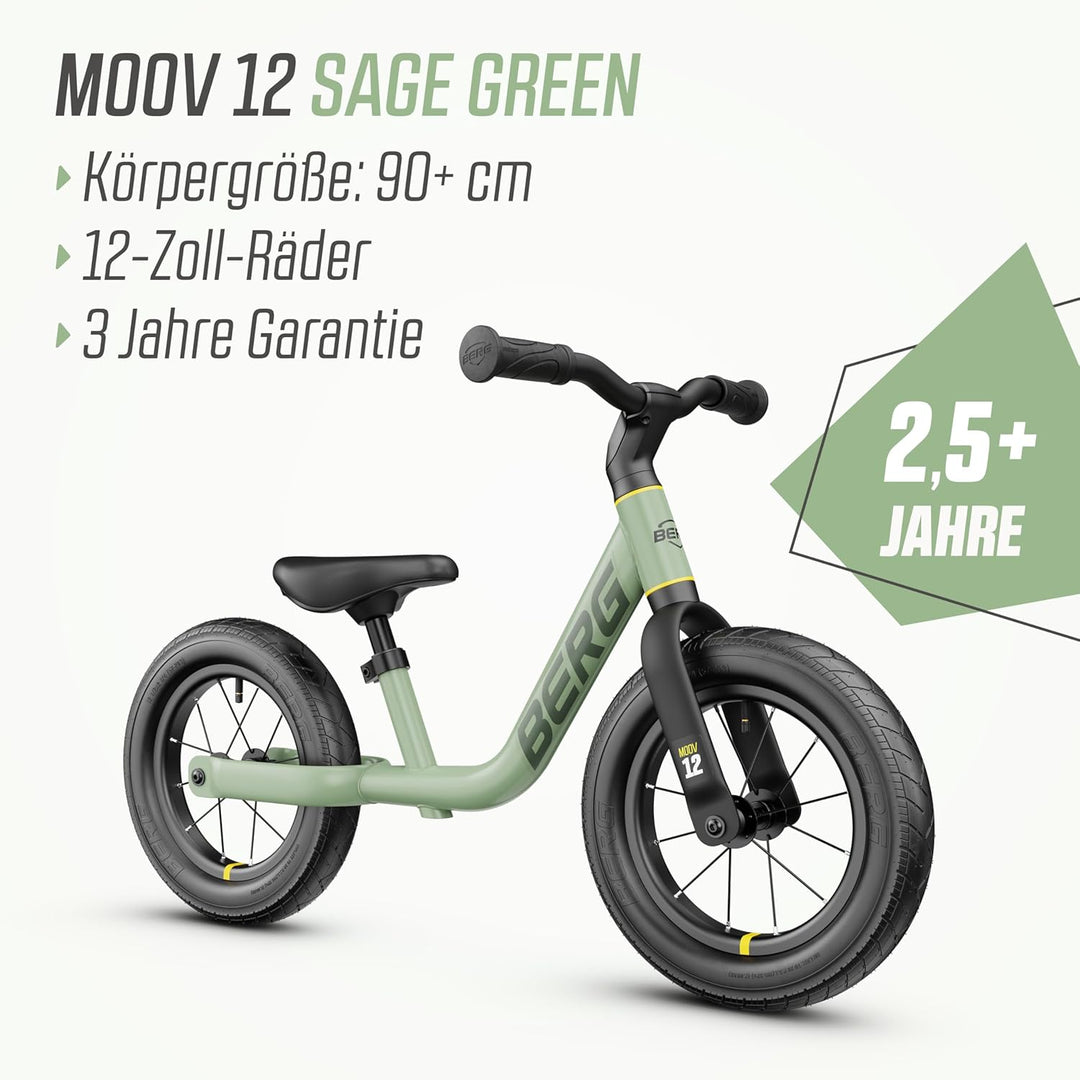 BERG MOOV 12 Laufrad | ab 2,5 Jahre | 12 Zoll | Lauflernrad bis 30 kg mit Luftreifen | Lenkrad und S