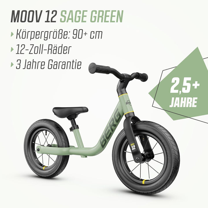 BERG MOOV 12 Laufrad | ab 2,5 Jahre | 12 Zoll | Lauflernrad bis 30 kg mit Luftreifen | Lenkrad und S