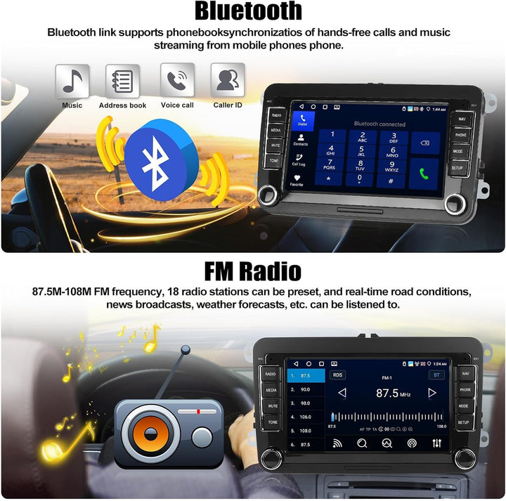 CAMECHO 4+64G Android 15 VW Carplay Autoradio für VW Golf 5 6 Polo Skoda mit NAV Carplay Android Aut