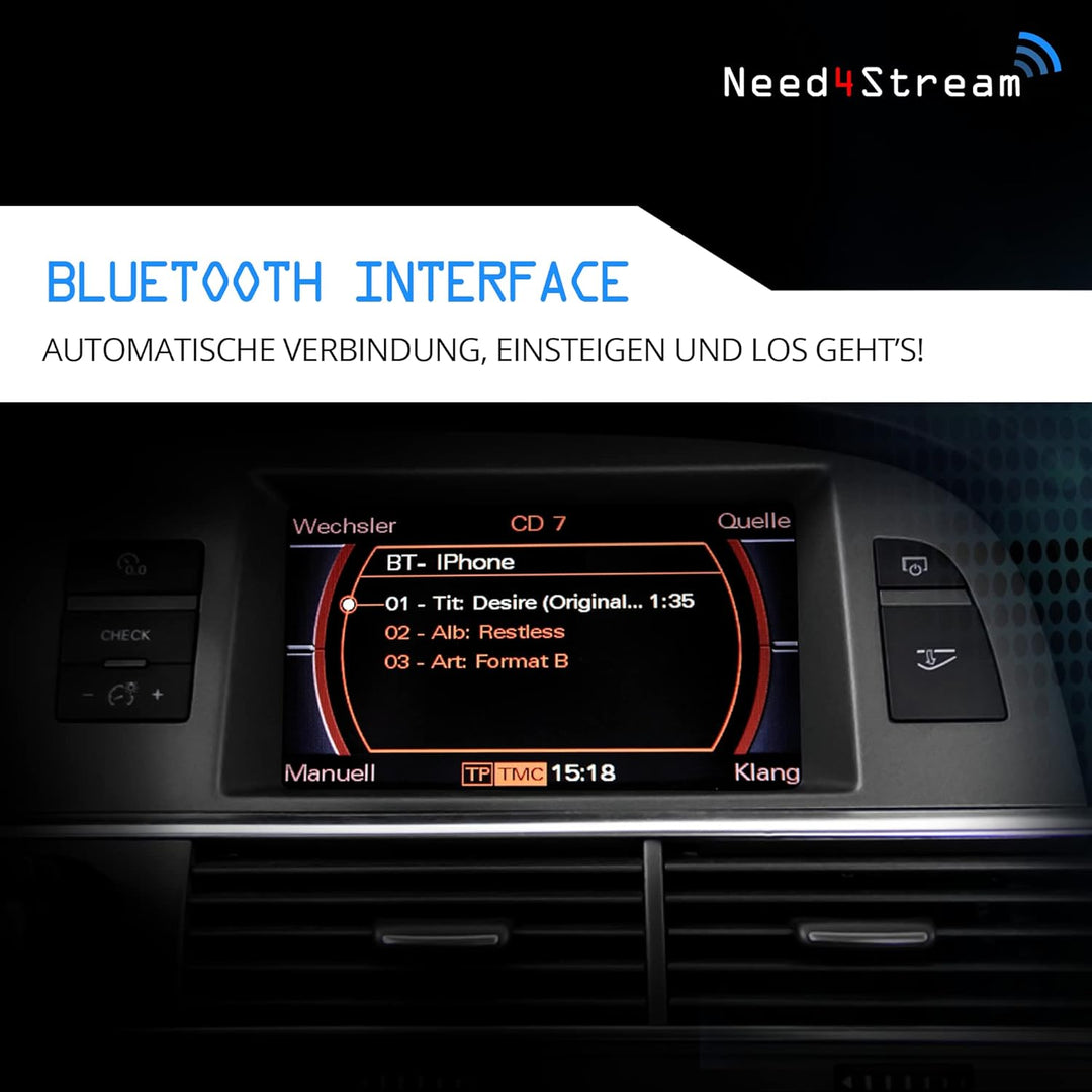 Need4Stream N4S73614 A2DP Bluetooth Audio Interface mit Titelanzeige für MMI 2G, kompatibel mit Audi