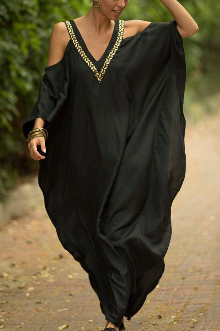 LikeJump Damen Chiffon Bohemien Kaftan Übergrösse Strandkleider Lang Kleid Kimono Badeanzug Cover Up