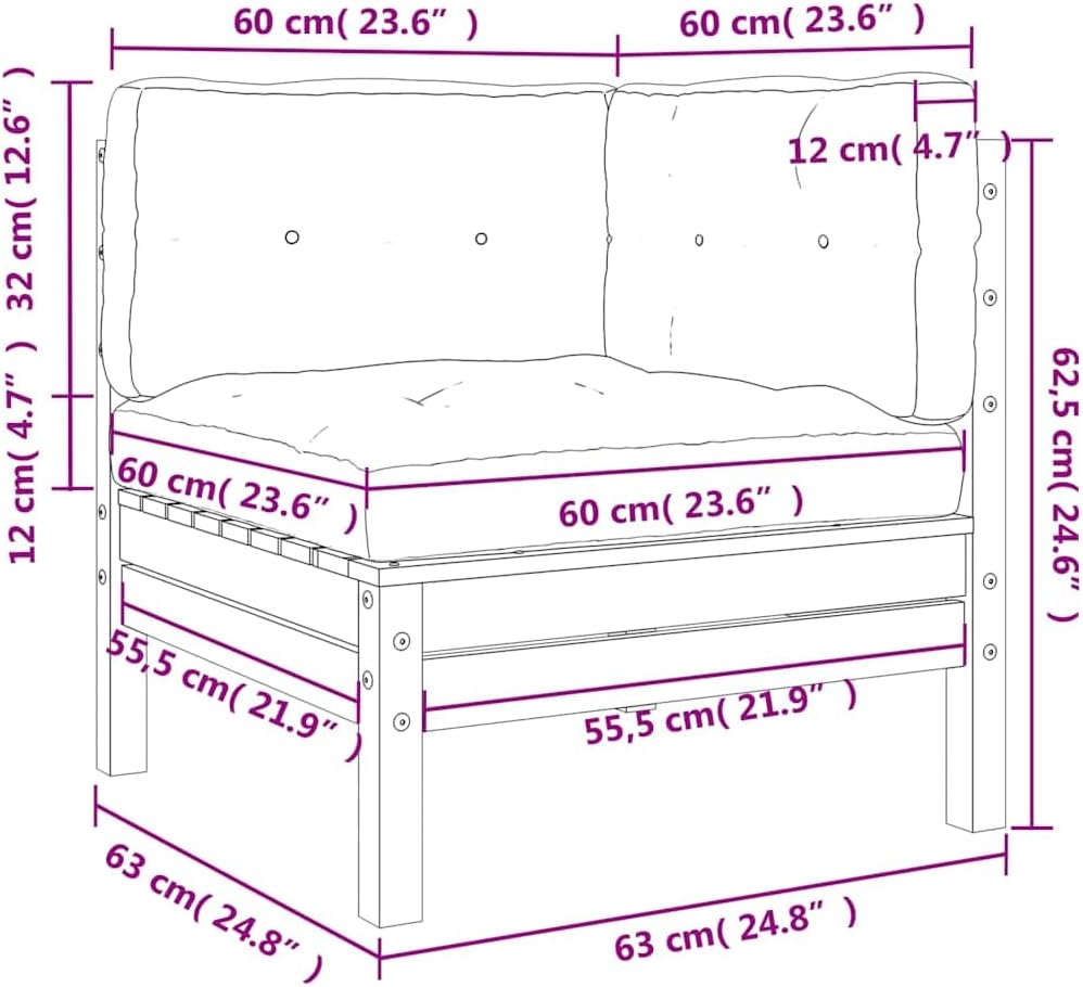vidaXL Garten Ecksofa mit Kissen 2 STK., Sofa für Garten Terrasse, Gartensofa mit Latten-Design, Gar