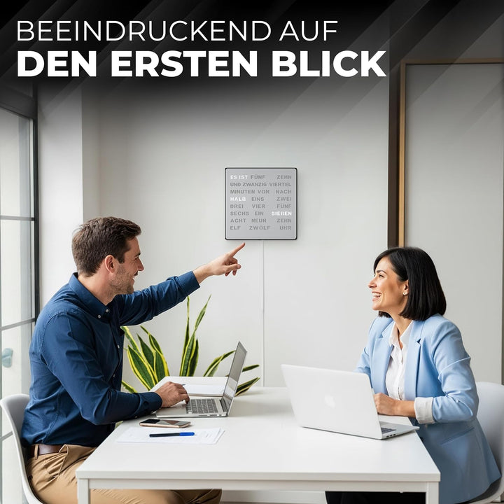 Bada Bing Edle LED Wortuhr Uhr Deutsche Wort Anzeige mit USB Kabel Metall Optik Silber Design Wanduh