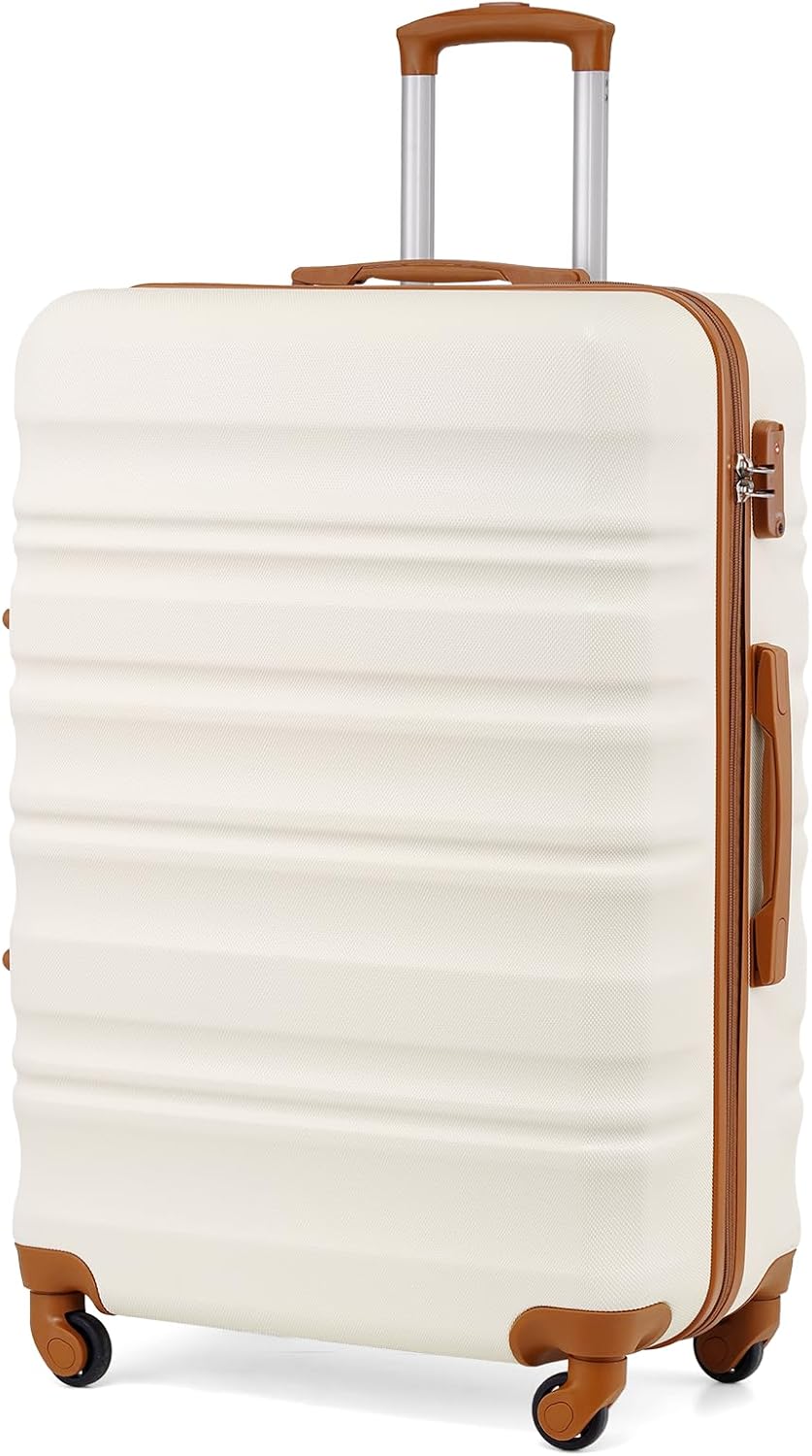 COOLIFE Hartschalen-Koffer Trolley Rollkoffer Reisekoffer mit TSA-Schloss und 4 Rollen (Weiss/Braun,