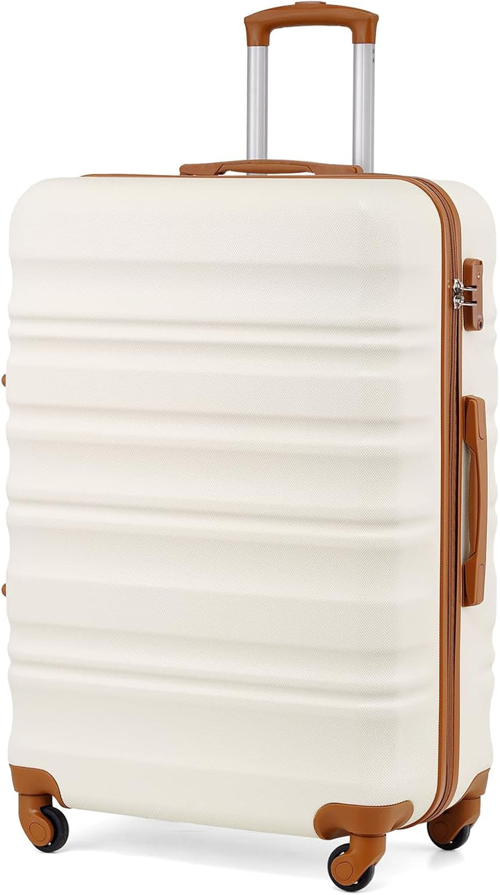 COOLIFE Hartschalen-Koffer Trolley Rollkoffer Reisekoffer mit TSA-Schloss und 4 Rollen (Weiss/Braun,