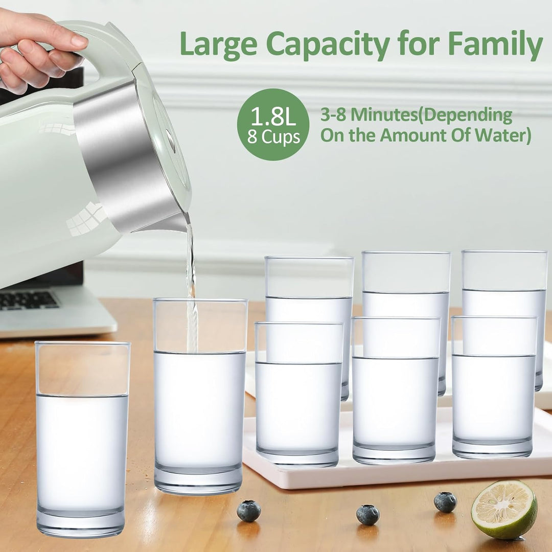 Wasserkocher Edelstahl mit 1.8 Liter,2200 Watt Schnellkochend Elektrischer Wasserkocher BPA Frei,Dop
