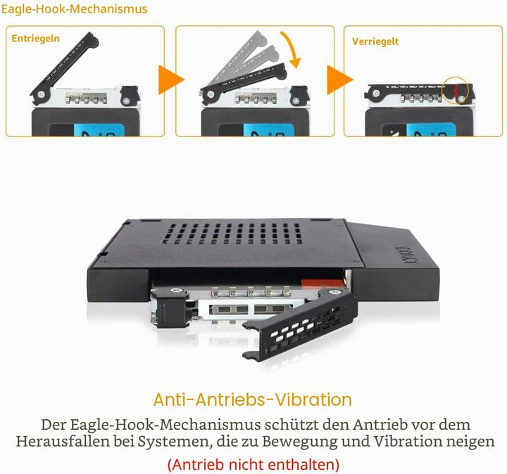 ICY DOCK SATA Hot Swap Wechselrahmen für 2,5 Zoll (6,4cm) SSD/HDD - Notebook Slim-ODD ToughArmor MB4