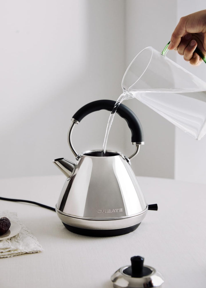 CREATE KETTLE RETRO M Elektrischer Wasserkocher, verchromt, schnelles Kochen, Fassungsvermögen 1 l,