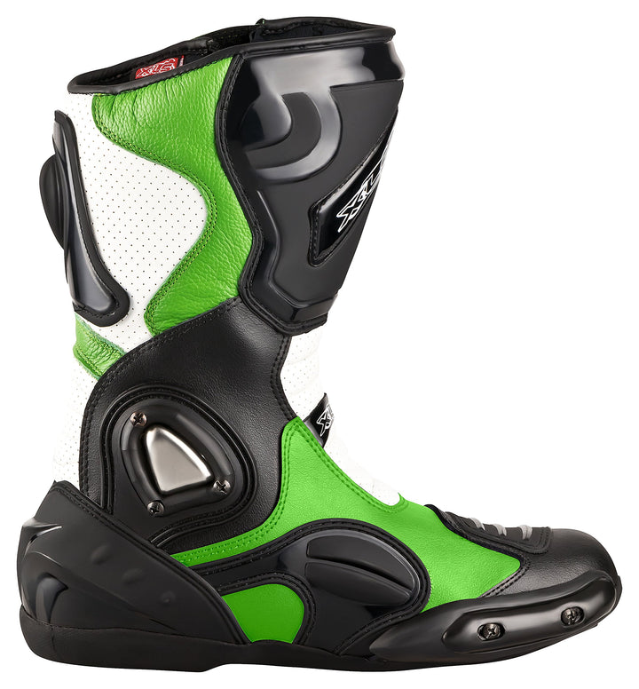 Motorradstiefel hochwertige XLS Racing Boots Touringstiefel Lederstiefel schwarz grün (40) 40 EU Sch