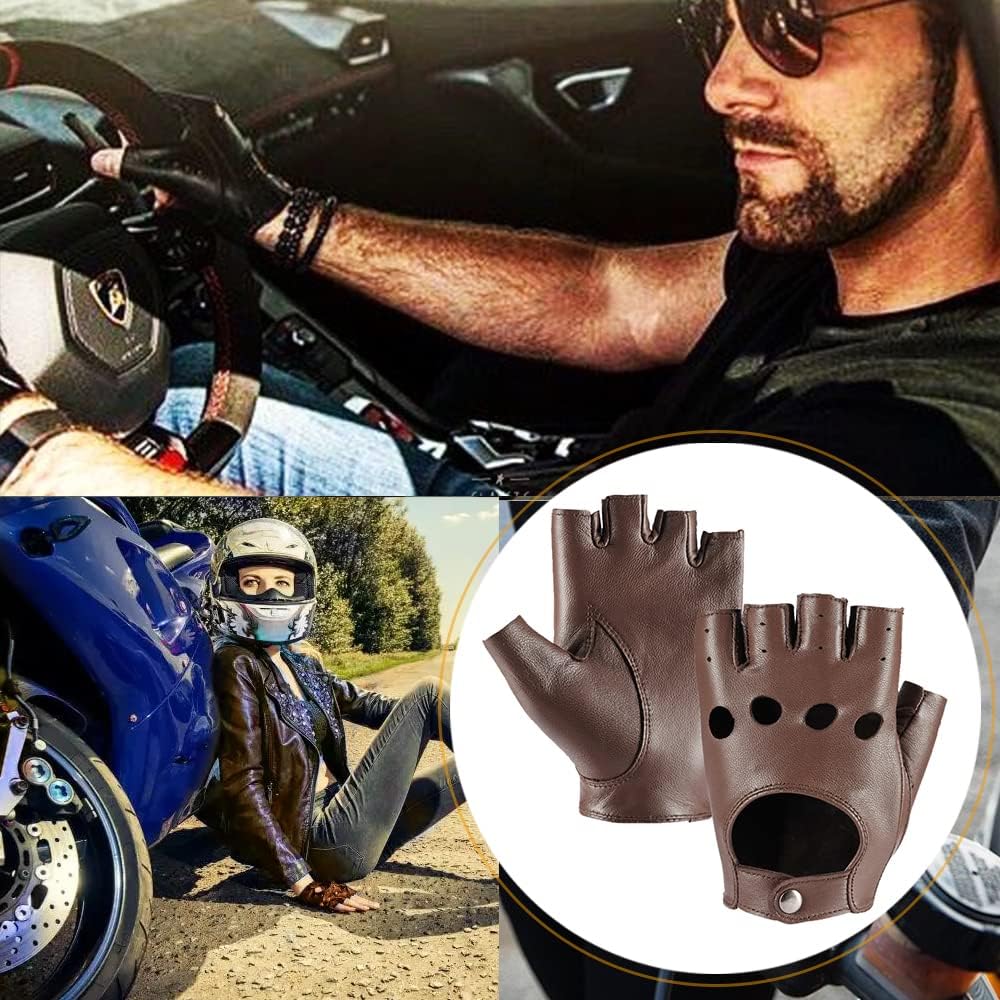 Damen Fingerlose Schaffell Autofahrer Lederhandschuhe Rock Punk Handschuhe M Braun, M Braun