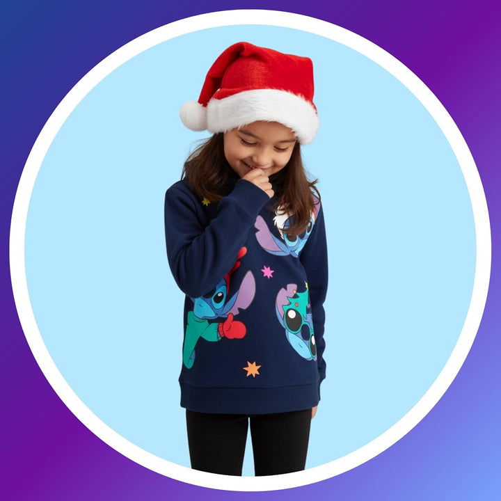 Disney Stitch Mädchen Kapuzenpullover, Design Weihnachts Sweatshirt, Pullover für Mädchen, Grössen 3