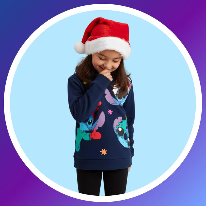 Disney Stitch Mädchen Kapuzenpullover, Design Weihnachts Sweatshirt, Pullover für Mädchen, Grössen 3