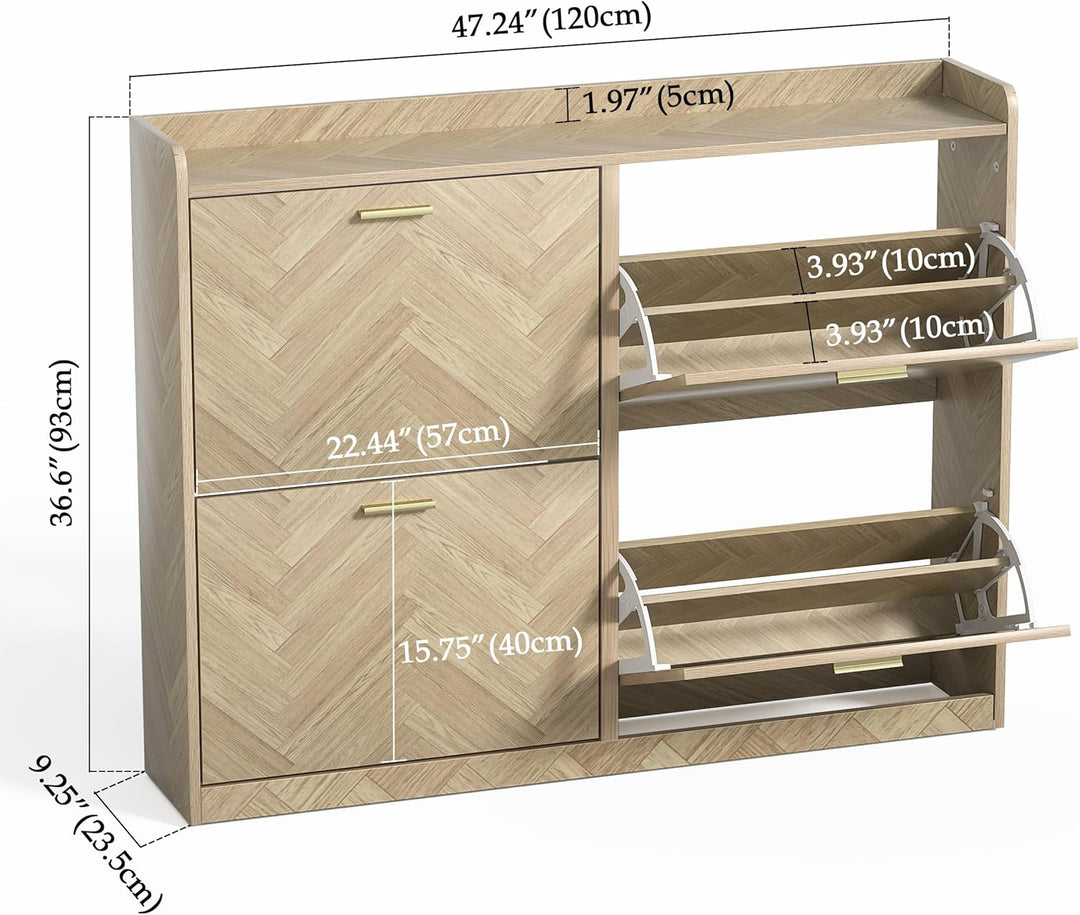 Fischgrätmuster Schuhschrank mit 4 Schublade Holz Schuhkipper für 24-28 Paar Schuhe, Schuhregal mit