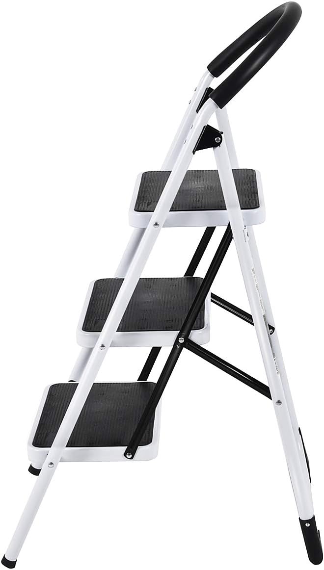 COSTWAY Trittleiter Klapptritt weiss, Stehleiter klappbar, Haushaltsleiter Stufenleiter platzsparend