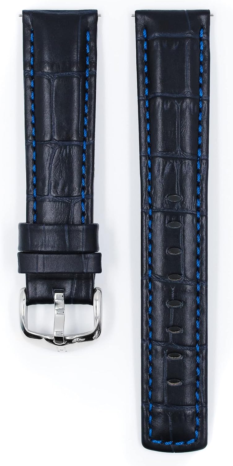 HIRSCH Herren Uhrenarmband Alligator Style Modell Grand Duke 24 mm, Blau