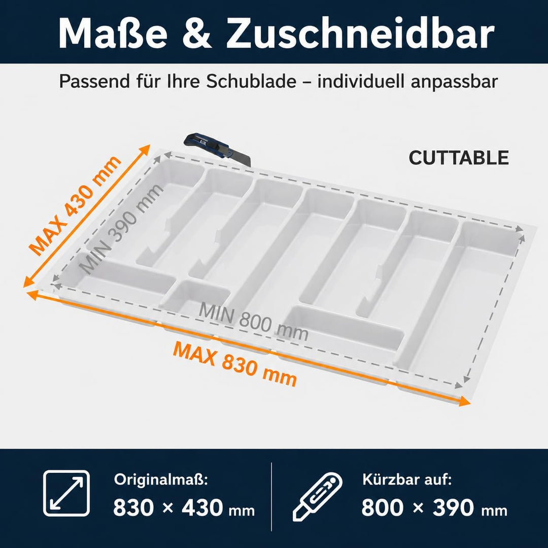 ALUSFERA Besteckkasten für Schubladen 90cm - Besteckeinsatz - Praktisch Schubladen Ordnungssystem -