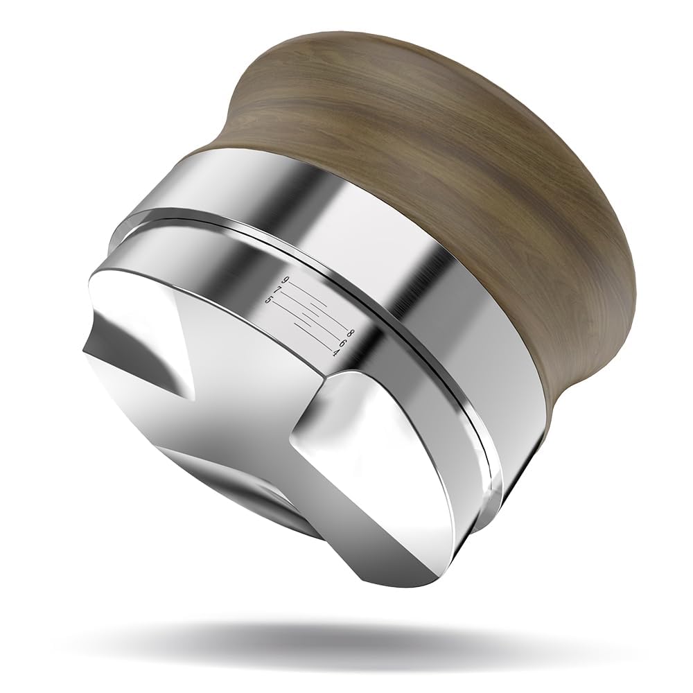 KYONANO Distributor 53.3mm höhenverstellbar, Kaffeepulver-Verteiler aus Premium Edelstahl & Walnussb