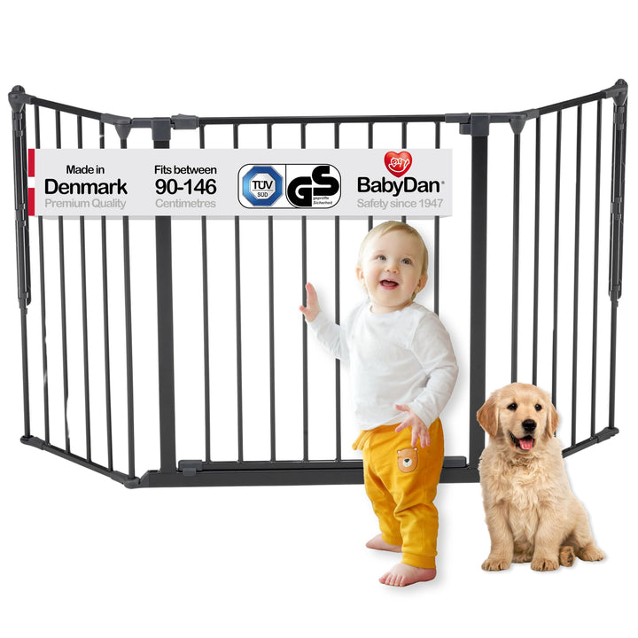 Baby Dan Konfigurationsgitter Flex M, 90 - 146 cm - Hergestellt in Dänemark + TÜV/GS geprüft, Farbe: