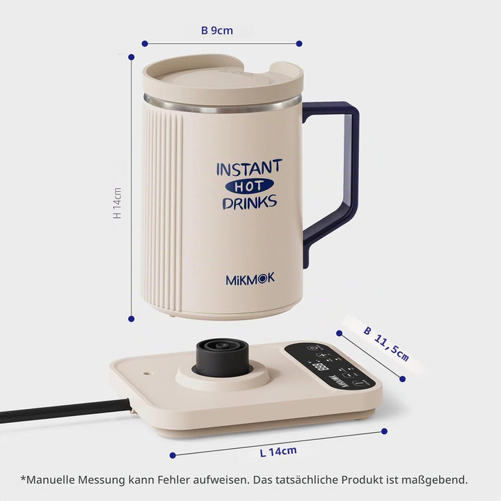 MIKMOK Elektrischer Tassen-Wasserkocher 400ml 300W Edelstahl 304 | Regelbare 40–100°C LED-Temp, Disp