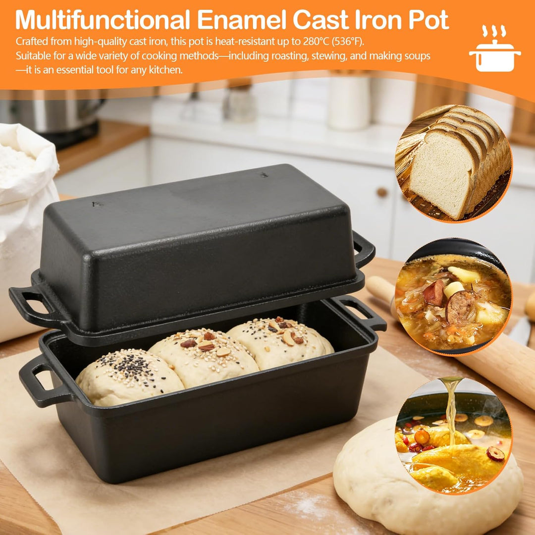 Gusseisen Topf Brot Backen Set, Gusseisen Brotbackform 30cm mit Deckel Antihaft-Silikonmatten Brotba