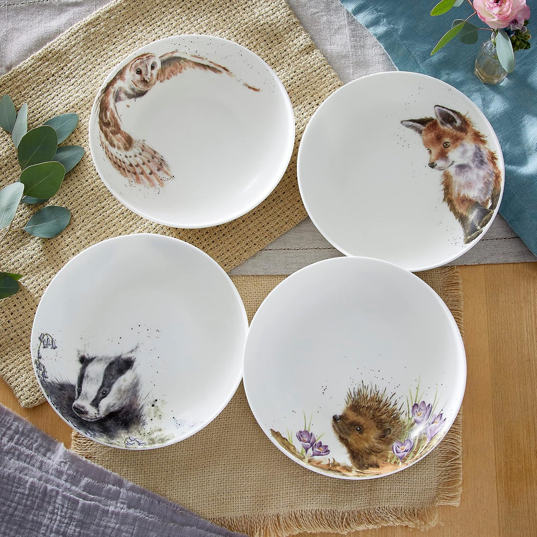 Wrendale Designs Royal Worcester Keramik-Nudelschale, 22 cm, Igel, Dachs, Fuchs und Eule, 4 Stück