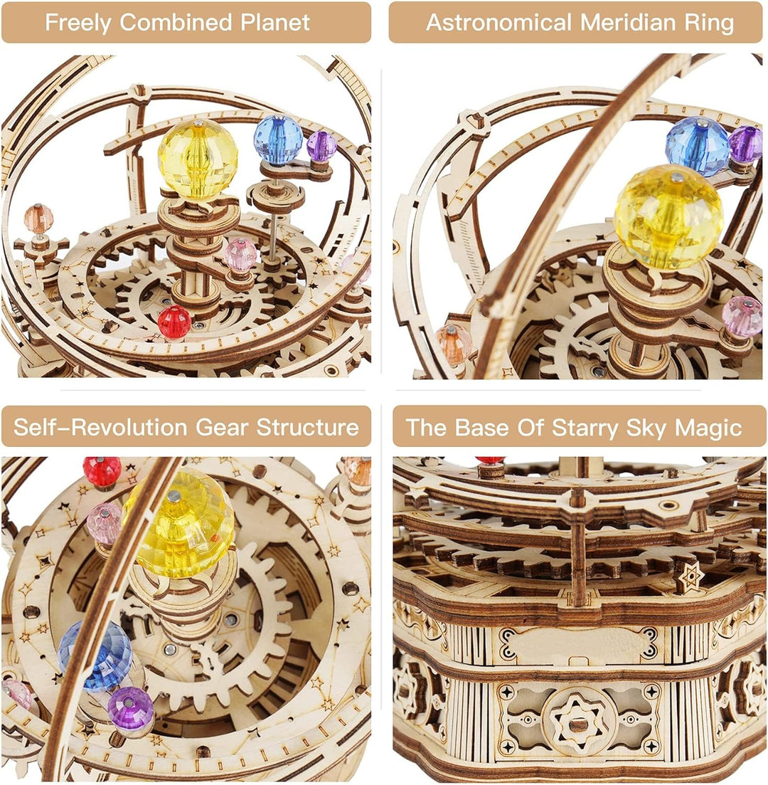 Robotime 3D Holz Puzzle Astronomie Spieluhr Modellbausatz für Erwachsene Mechanische Holzpuzzle Bast