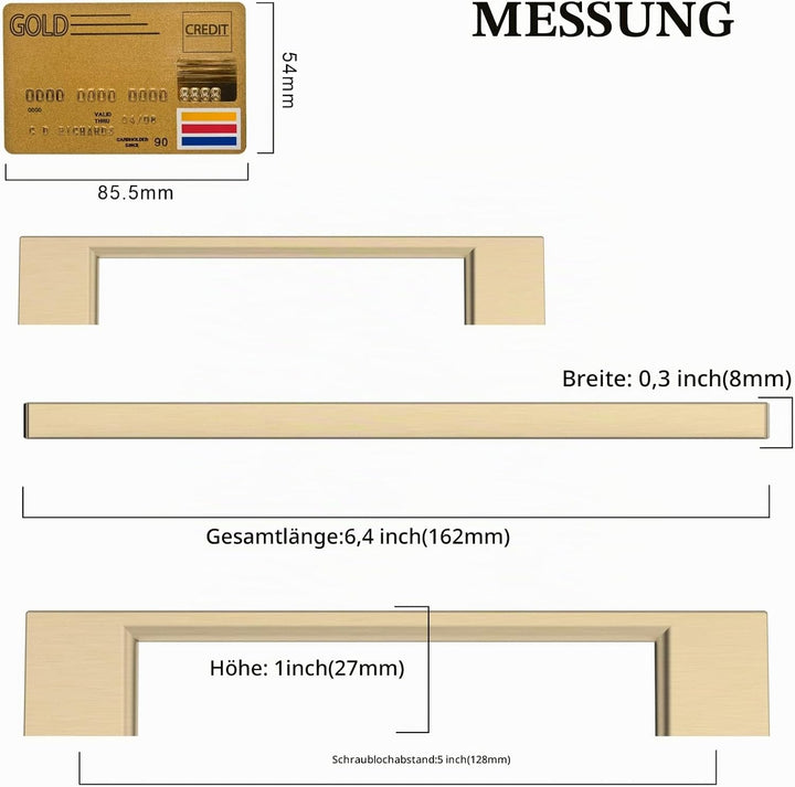 Amerdeco 10 Stück Möbelgriffe Gebürstetes Messing 128mm Lochabstand Schubladen Griffe für gold Küche