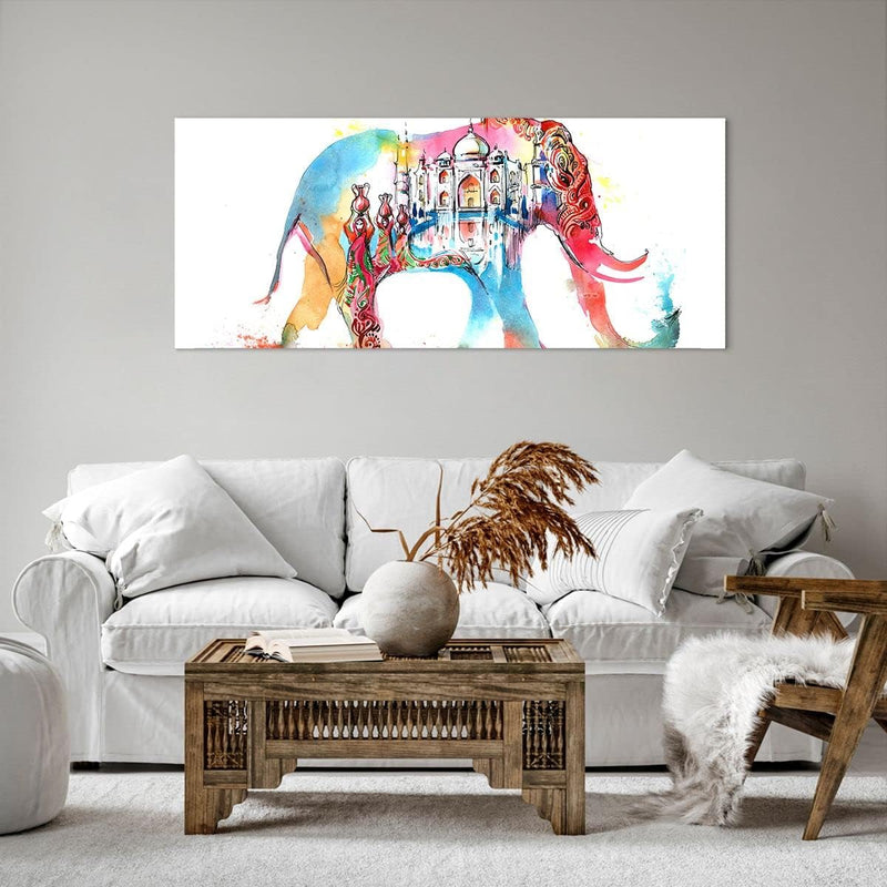 Wandbilder Dekoration Wohnzimmer Elefant Indien ethnisch Kultur Panorama Bilder auf Leinwand 120x50c