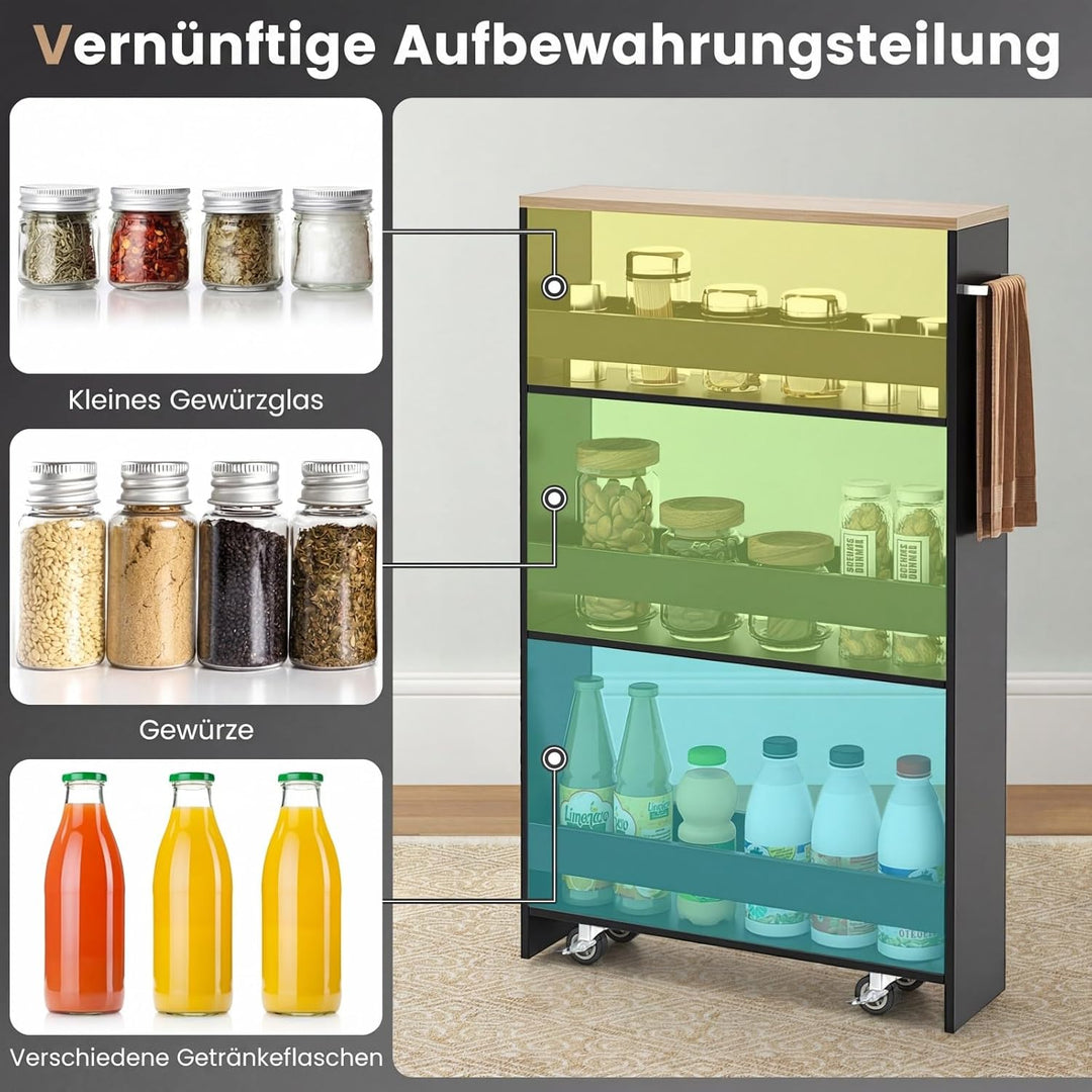COSTWAY Nischenwagen 13cm breit, Nischenregal Badregal 4 Etagen, Nischenschrank auf Rollen, Servierw