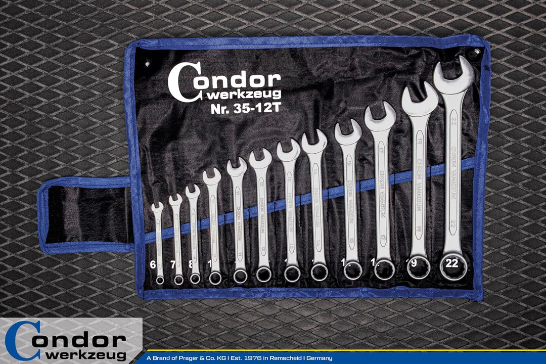 CONDOR Werkzeug 35-12T | Gabel-Ringschlüssel-Satz | 12-tlg. | Chrom-Vanadium-Stahl verchromt | 6-22
