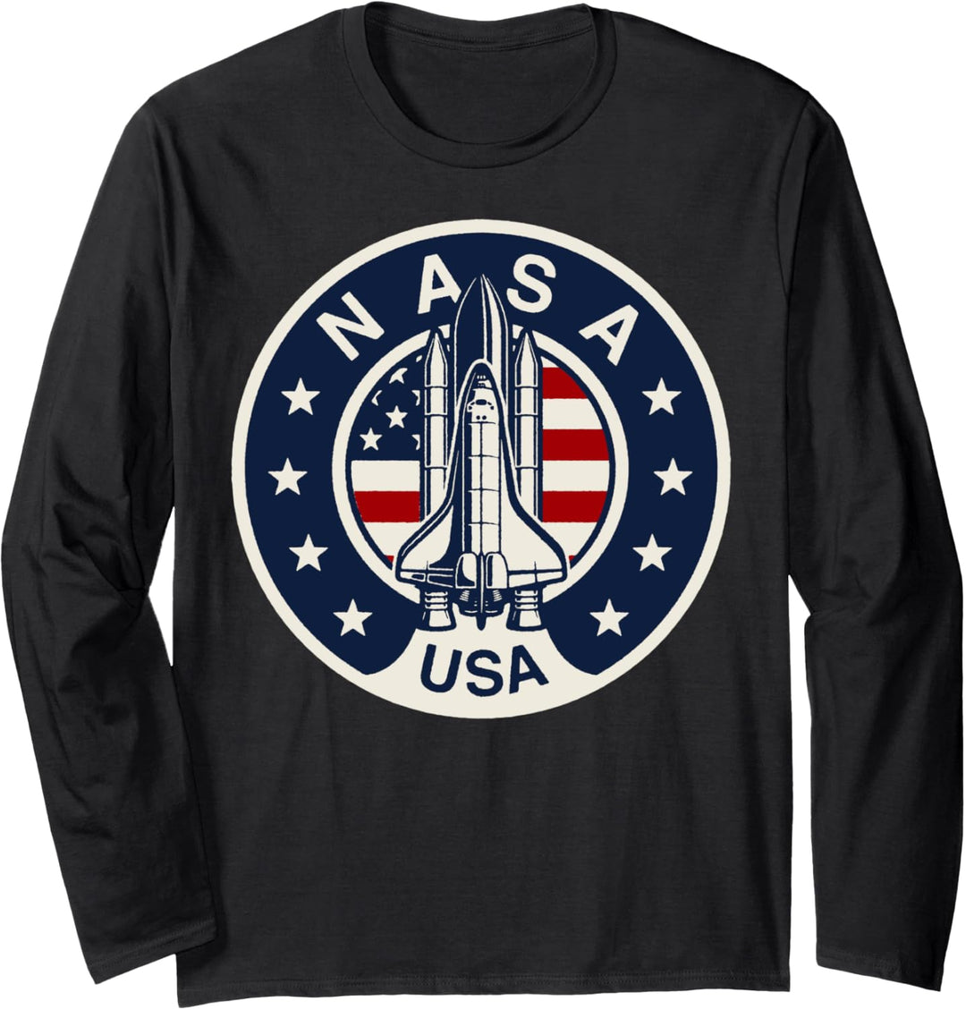 NASA USA Shuttle Rocket American Flag Logo Langarmshirt