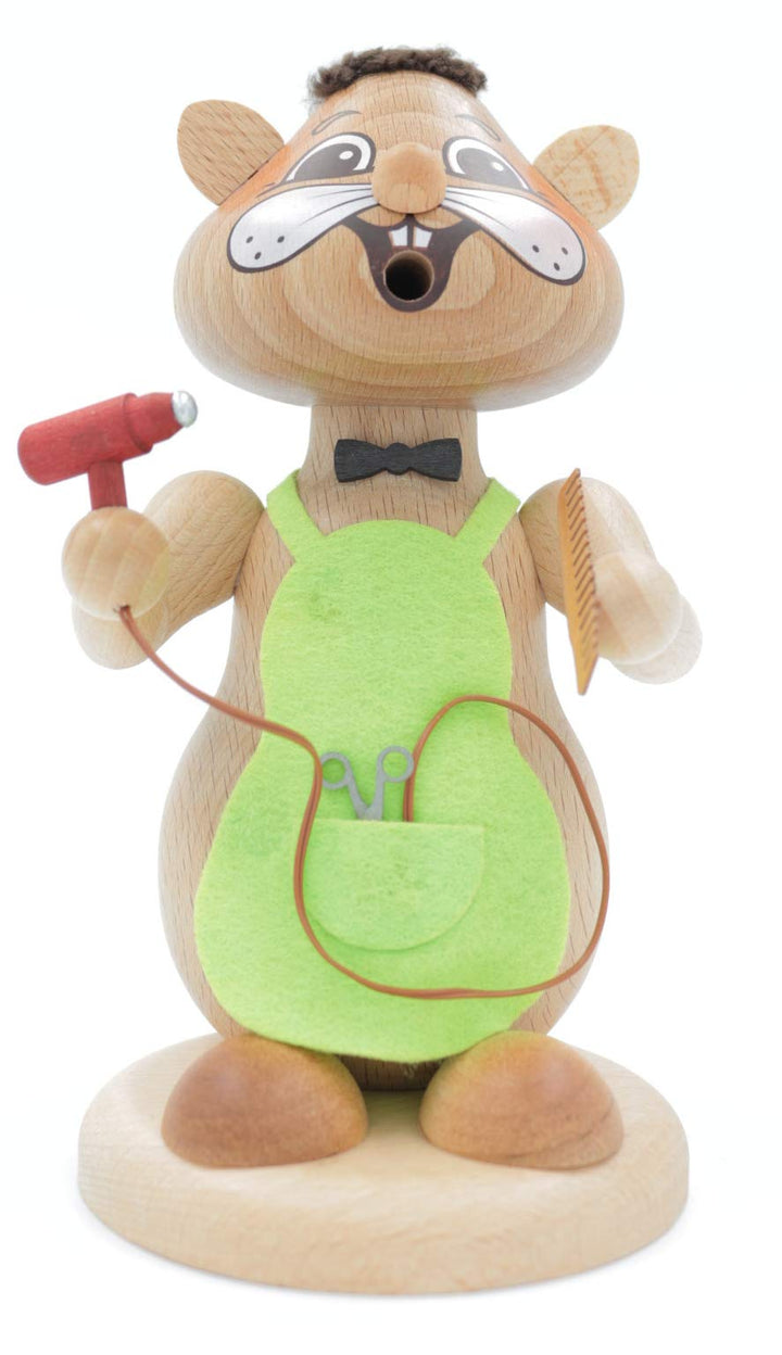 Kuhnert - Erzgebirgische Holzkunst Räuchermann Räucherfigur Hamster 18cm - Friseur, Friseur