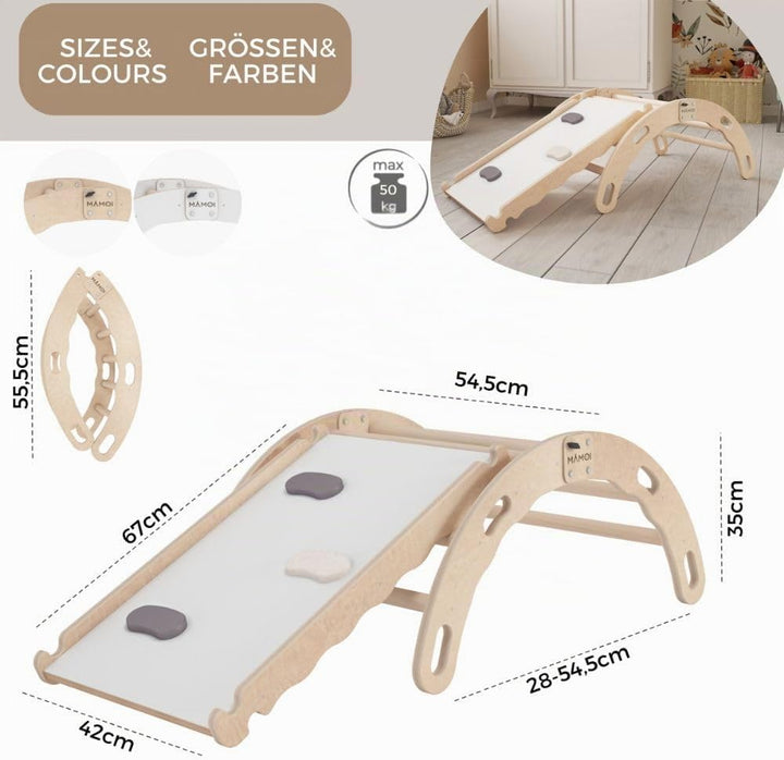 MAMOI® Kletterbogen mit rutsche, Kletterdreieck, Baby Klettern, Klettergerüst aus Holz, Holzbogen fü