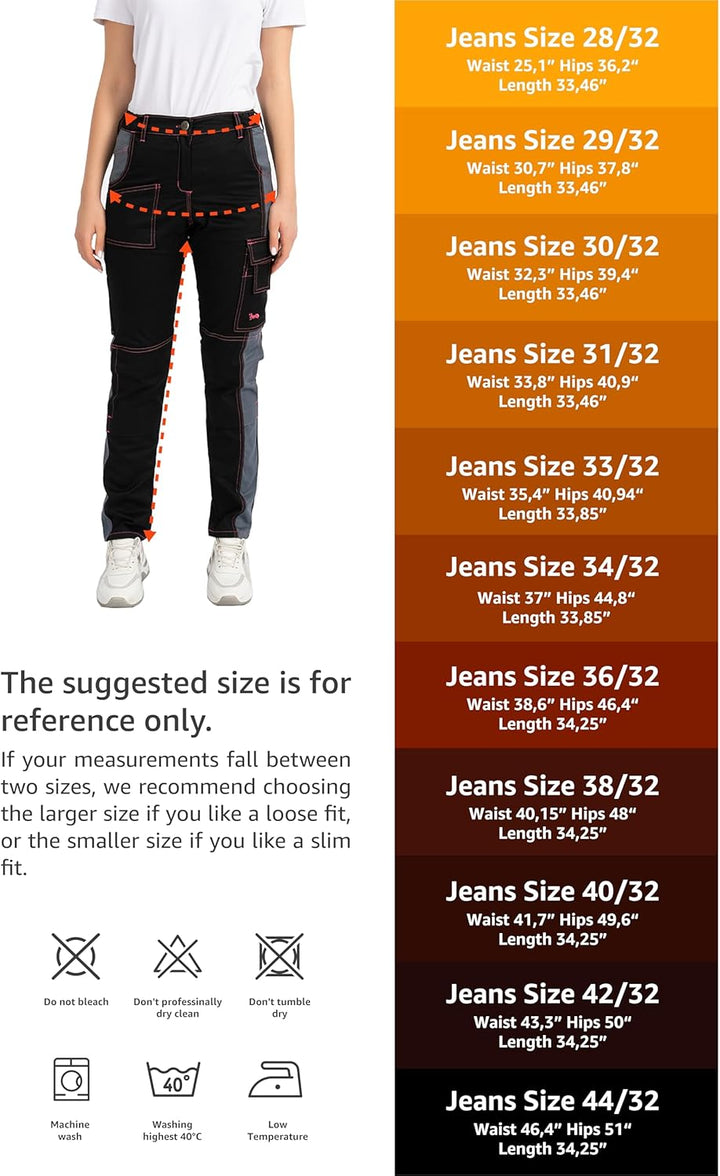 strongAnt Damen Arbeitshose komplett Stretch für Frauen Bundhose mit Kniepolstertaschen Schwarz Grau