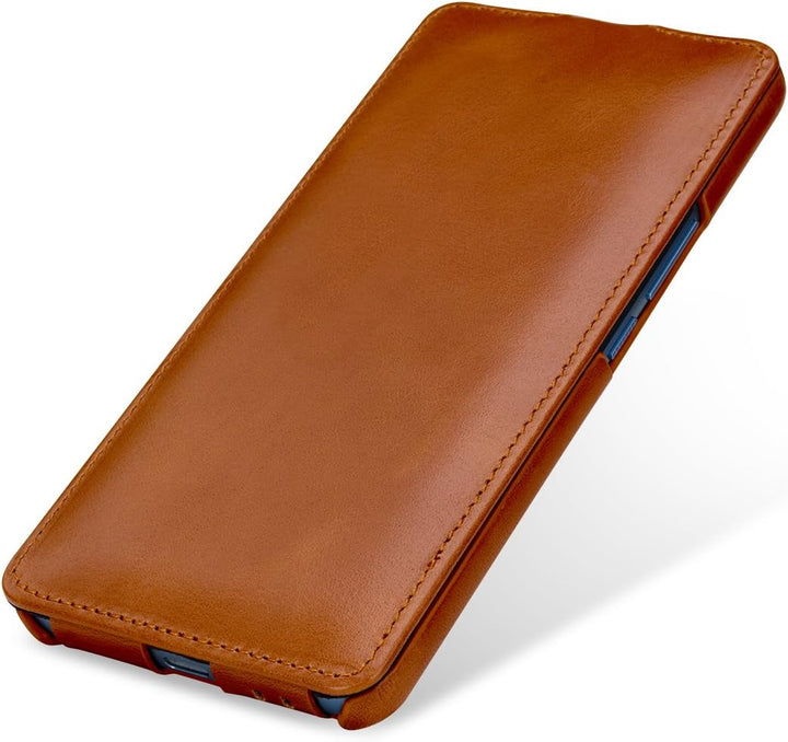 STILGUT UltraSlim Case Hülle Leder-Tasche für HTC U11+ (U11 Plus). Dünnes Flip-Case vertikal klappba