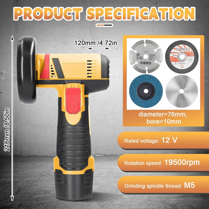 Mini Winkelschleifer, Akku Flex, Winkelschleifer Set 12V mit 2 Batterien 2000mAh, 19500rpm Trennschl