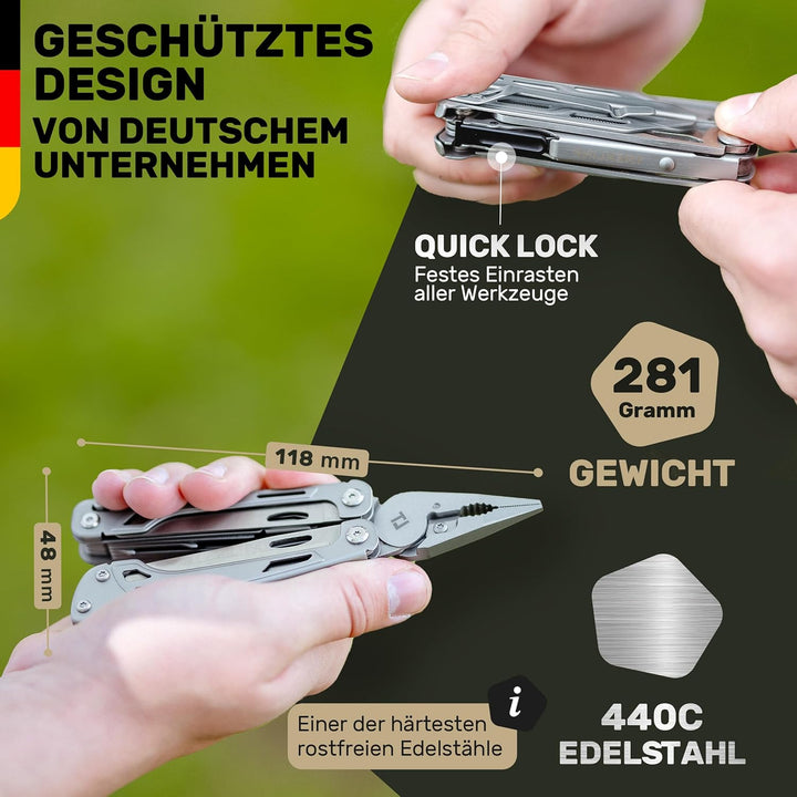 TREKLINE Premium Multitool Werkzeug [rostfreier Edelstahl] Survival Multifunktionsmesser perfektes C