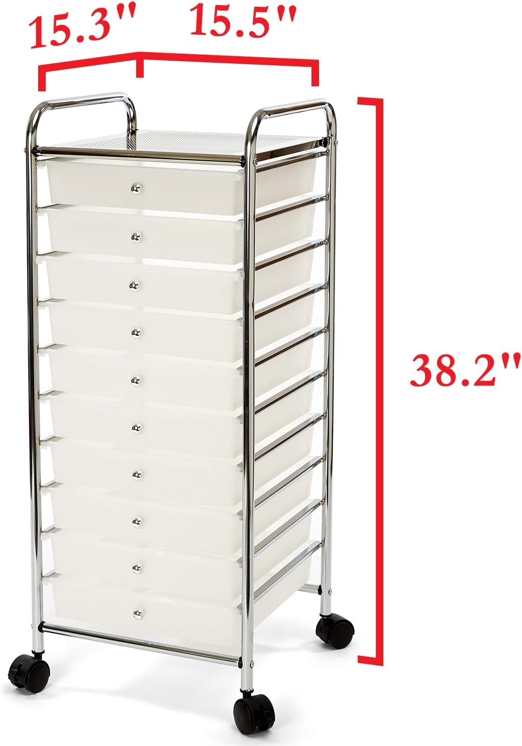 Seville Classics SHE16210B 10 Schubladen Rollwagen, Metall, silber, 39.5 x 39 x 98 cm 39.5 x 39 x 98