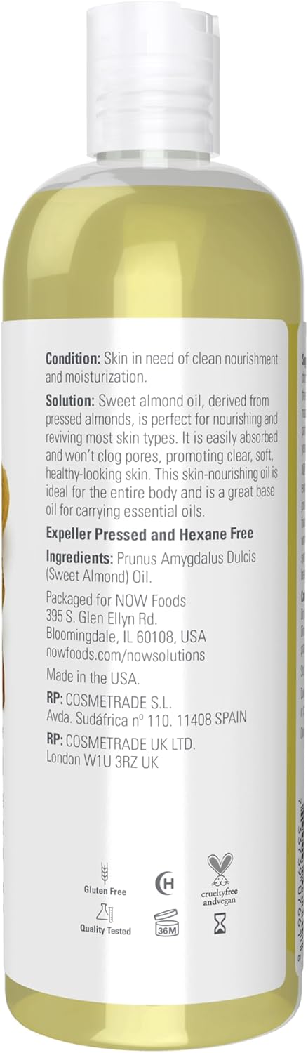 Now Foods Solutions Sweet Almond Oil (Mandelöl) Hautpflege, 473ml flüssig 473 ml (1er Pack), 473 ml